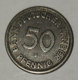 1949 West Germany Bank Deutscher Lander 50 Pfenning Metal Coin