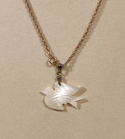 Vintage Mother of Pearl Dove Of Peace Gold Tone Chain Necklace