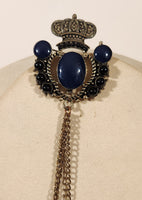 Royal Crown Brooch Pin with Chain Hanging Butterfly Lapel Pin