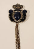 Royal Crown Brooch Pin with Chain Hanging Butterfly Lapel Pin