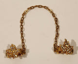 Vintage Sparkling Rhinestone Gold Tone Maple Leaf Double Tie Clip with Chain