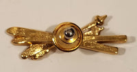 Avon Skis and Ski Poles Rhinestone and Gold Tone Metal Brooch Pin