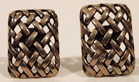 Vintage Basket Weave Rectangle Sterling Silver Cufflinks