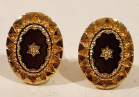 Vintage Starburst Oval Shaped Gold Tone Cufflinks