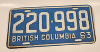 1963 Beautiful British Columbia Light Blue with White Letters Vehicle License Plate Tag 220 998