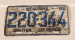 1966 Beautiful British Columbia White with Light Blue Letters Vehicle License Plate 220 344