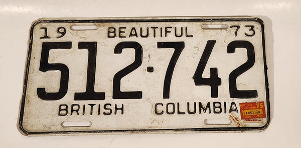 1973 Beautiful British Columbia White with Black Letters Vehicle License Plate 512 742