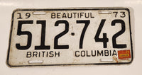 1973 Beautiful British Columbia White with Black Letters Vehicle License Plate 512 742