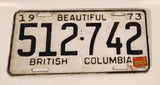 1973 Beautiful British Columbia White with Black Letters Vehicle License Plate 512 742