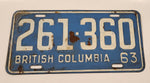 1963 Beautiful British Columbia Light Blue with White Letters Vehicle License Plate Tag 261 360