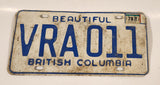 1978 Beautiful British Columbia White with Blue Letters Vehicle License Plate VRA 011