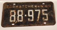 Vintage 1960 Saskatchewan Grey Lettering Black Vehicle License Plate Metal Tag 88 975