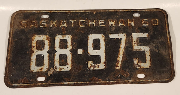 Vintage 1960 Saskatchewan Grey Lettering Black Vehicle License Plate Metal Tag 88 975