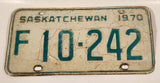 Vintage 1970 Saskatchewan Farm Vehicle Green Lettering White Vehicle License Plate Metal Tag 10 242