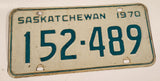 Vintage 1970 Saskatchewan Green Lettering White Vehicle License Plate Metal Tag 152 489