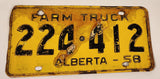 Vintage 1958 Alberta Farm Truck Black Letters Yellow Vehicle License Plate 224 412