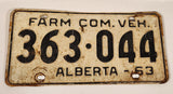 Vintage 1963 Alberta Farm Commercial Vehicle Black Letters White Vehicle License Plate 363 044