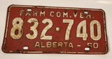 Vintage 1960 Alberta Farm Commercial Vehicle White Letters Red Vehicle License Plate 832 740