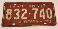 Vintage 1960 Alberta Farm Commercial Vehicle White Letters Red Vehicle License Plate 832 740