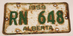 Vintage 1959 Alberta Green Letters White Vehicle License Plate RN 648