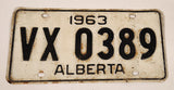 Vintage 1963 Alberta Black Letters White Vehicle License Plate VX 0389