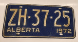 Vintage 1972 Alberta White Lettering Dark Blue Metal Vehicle License Plate Tag ZH 37 25