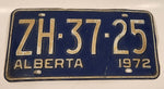 Vintage 1972 Alberta White Lettering Dark Blue Metal Vehicle License Plate Tag ZH 37 25