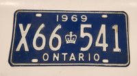 1969 Ontario Blue with White Letters Vehicle License Plate X66 541