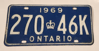 1969 Ontario Blue with White Letters Vehicle License Plate 270 46K