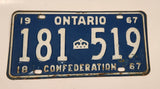 1967 Ontario 1867 Confederation Blue with White Letters Vehicle License Plate 181 519