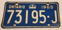 1965 Ontario Blue with White Letters Vehicle License Plate 73195 J