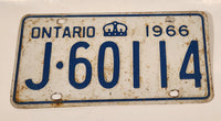 1966 Ontario White with Blue Letters Vehicle License Plate J 60114