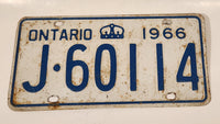 1966 Ontario White with Blue Letters Vehicle License Plate J 60114