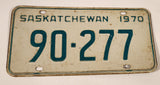 Vintage 1970 Saskatchewan Green Lettering White Vehicle License Plate Metal Tag 90 277