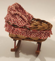 Vintage German Rocking Bassinette Baby Cradle Miniature Wood and Wicker Doll Toy