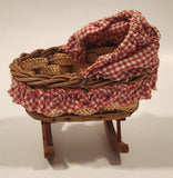 Vintage German Rocking Bassinette Baby Cradle Miniature Wood and Wicker Doll Toy