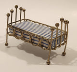 Vintage Doll Bed with Mattress Dollhouse Brass Miniature 3 1/2" Long