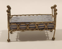 Vintage Doll Bed with Mattress Dollhouse Brass Miniature 3 1/2" Long