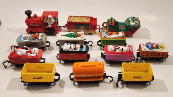 Rare Vintage Coca Cola Mexico Santa Clause Train Cars with Removeable Tops Plastic Toy Set