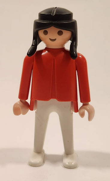 1974 Geobra PlayMobil Black Hair Female Red Top White Pants Toy Figure