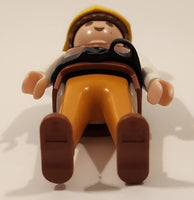 1993 Geobra PlayMobil Brunette Male Brown Spotted Shirt White Sleeves Orange Pants Yellow Hat Toy Figure