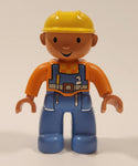 Lego Duplo Construction Worker Character Blue Vest Yellow Helmet 2 1/2" Tall Plastic Toy Figure