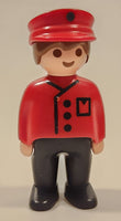 1990 Geobra PlayMobil First Smile Train Conductor Red Top and Hat Black Pants Toy Figure