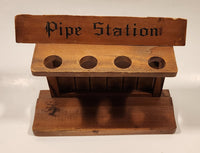 Vintage Pipe Station Wood Four Hold Pipe Stand Holder