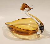 Crowned Crane Swan Bird Amber Art Glass Candy Dish