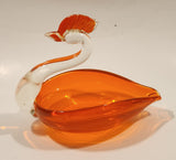 Crowned Crane Swan Bird Orange Art Glass Candy Dish