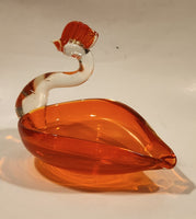 Crowned Crane Swan Bird Orange Art Glass Candy Dish