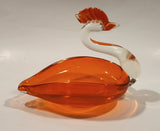 Crowned Crane Swan Bird Orange Art Glass Candy Dish