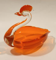 Crowned Crane Swan Bird Orange Art Glass Candy Dish