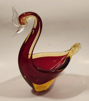 Crowned Crane Swan Bird Blood Red and Amber Art Glass Candy Dish